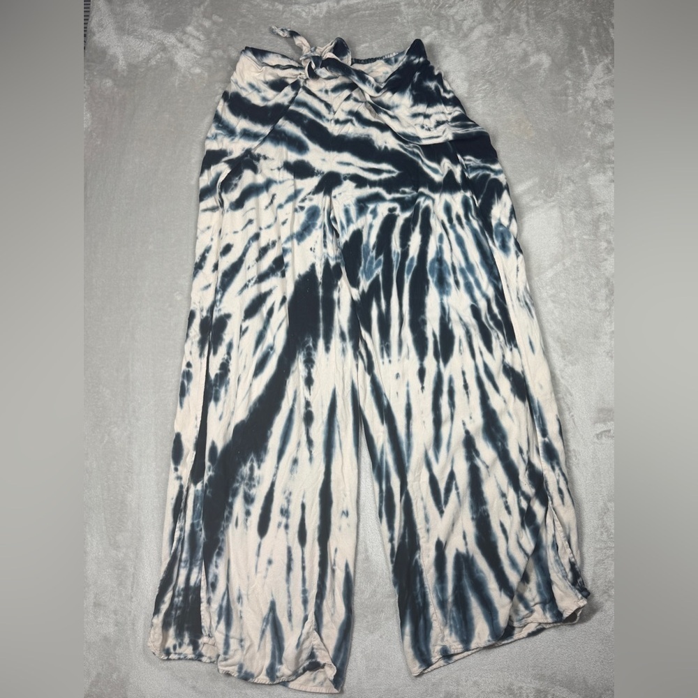 Young Fabulous & Broke YFB Split Hem Tie Waist Loose Fit Tie Dye Blue Pants S
